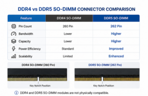 DDR4 versus DDR5 SO-DIMM connector comparison chart