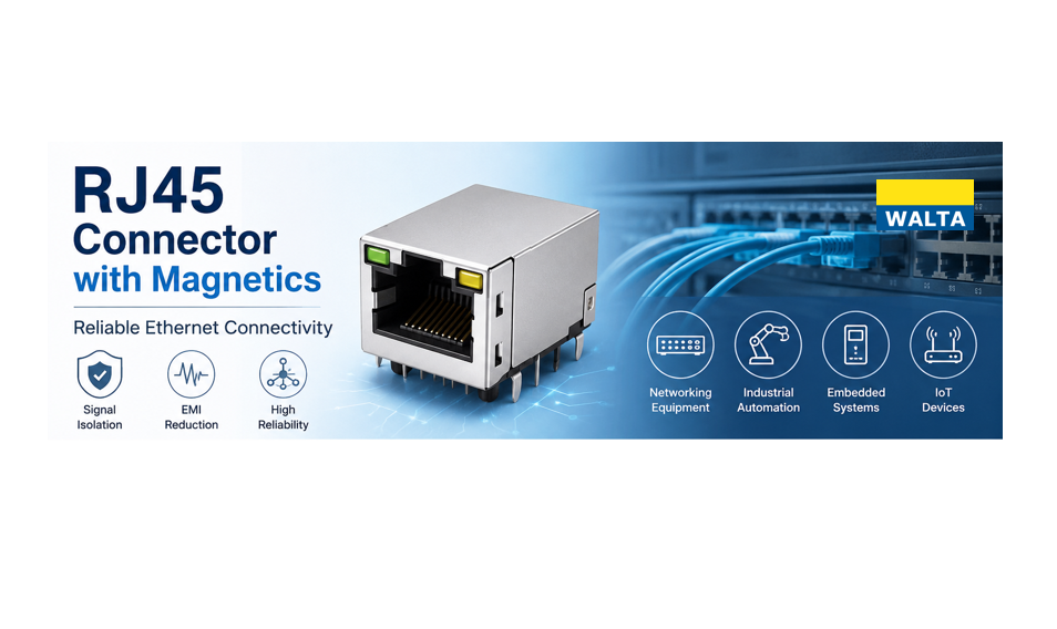 RJ45 Connector with Magnetics for Ethernet networking applications